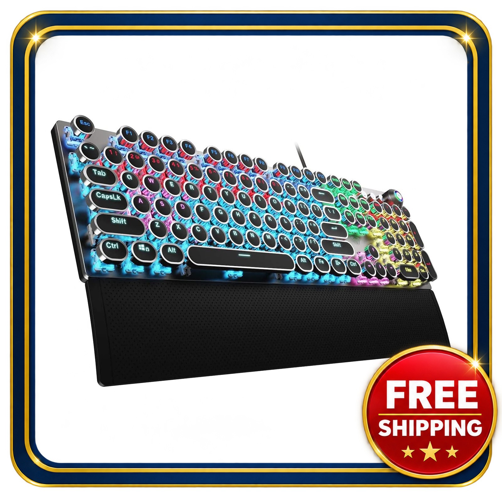 Mechanical Gaming Keyboard 104 Keys Wired Typewriter Style Blue Switch