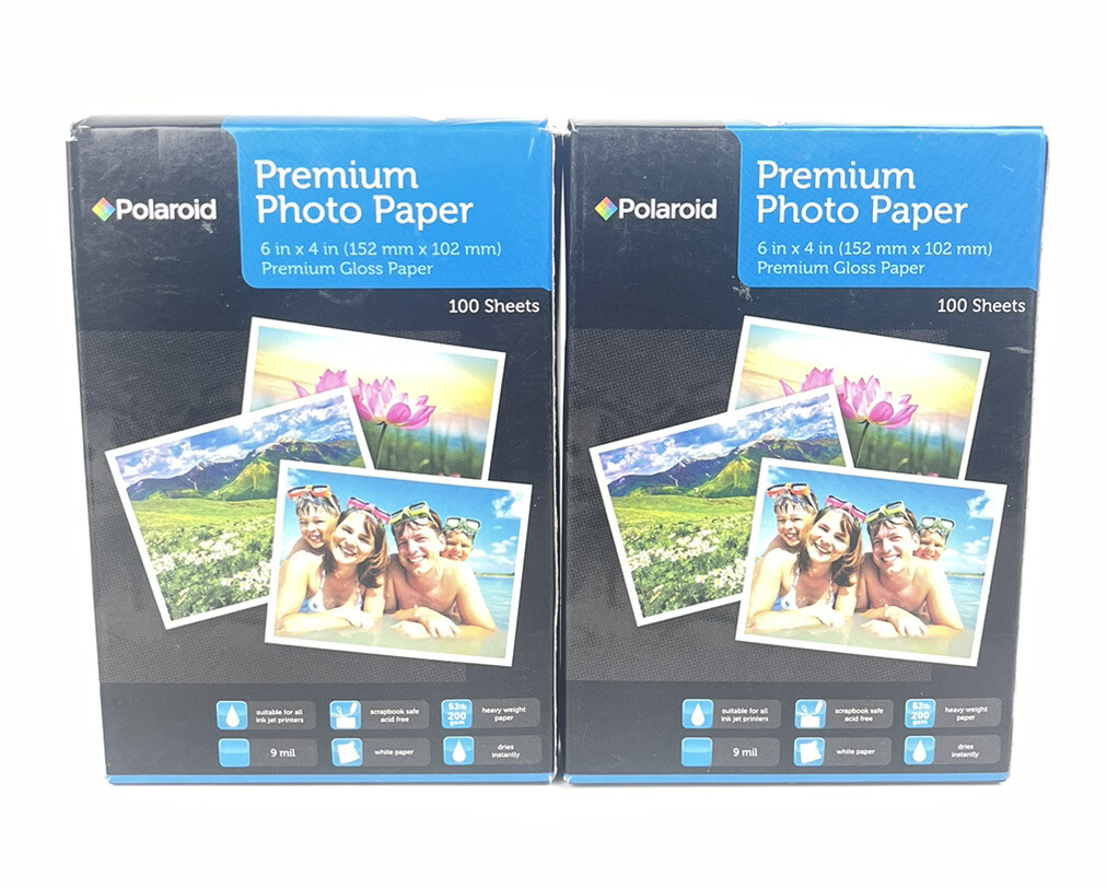 Lot of 2 Polaroid Premium Photo Paper 6”x4”Premium Gloss Paper 200 Sheets Total