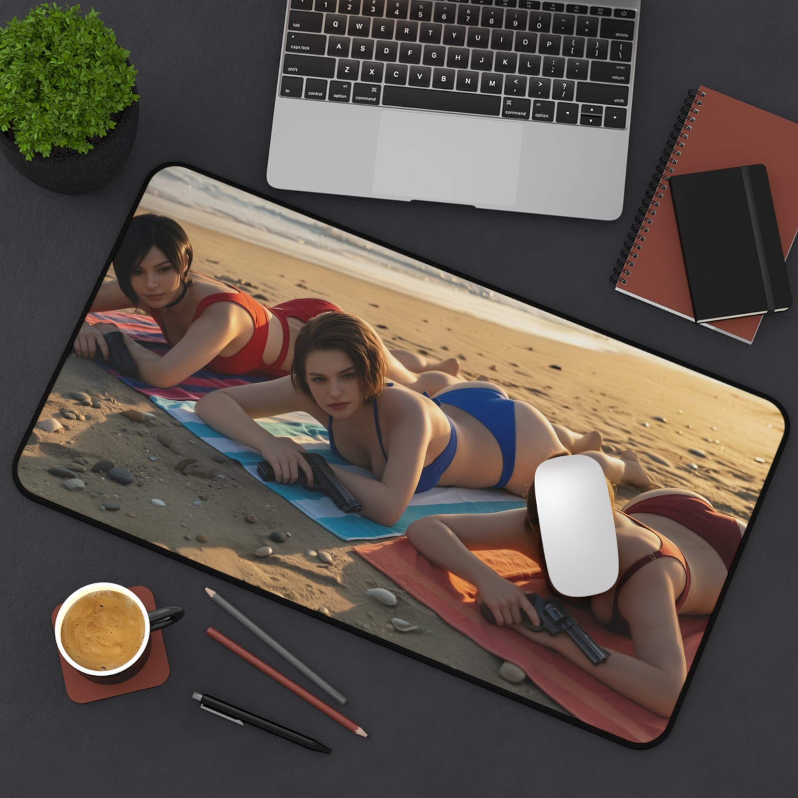 Ada Wong Jill Valentine Claire Desk Mat, Beach Scene Mouse Pad