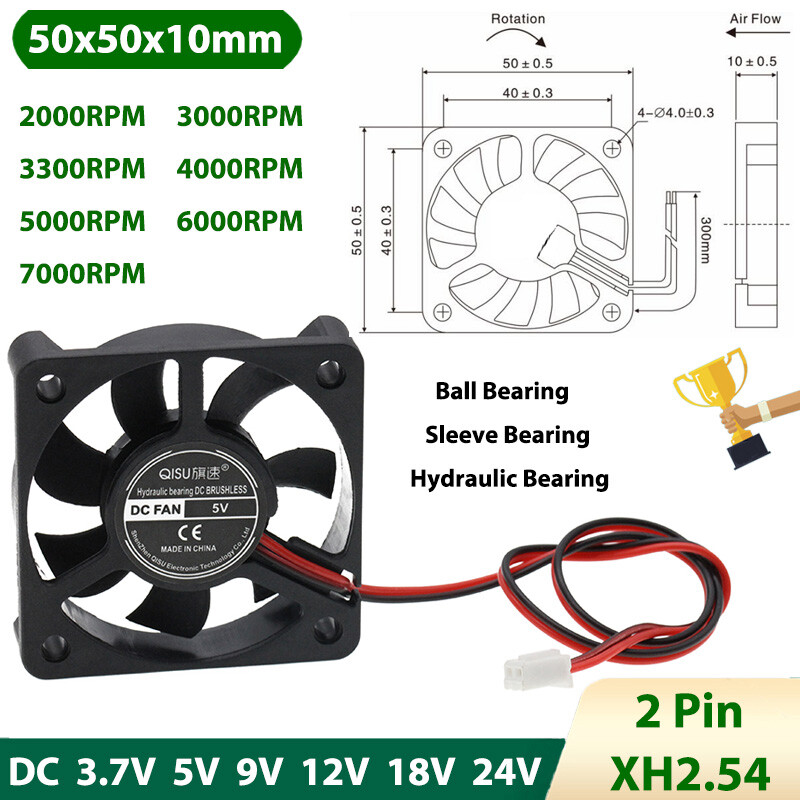 5010 DC Brushless Cooling Fan Mini Silent Fans 3.7/5/9/12/18/24V 2000RPM-7000RPM