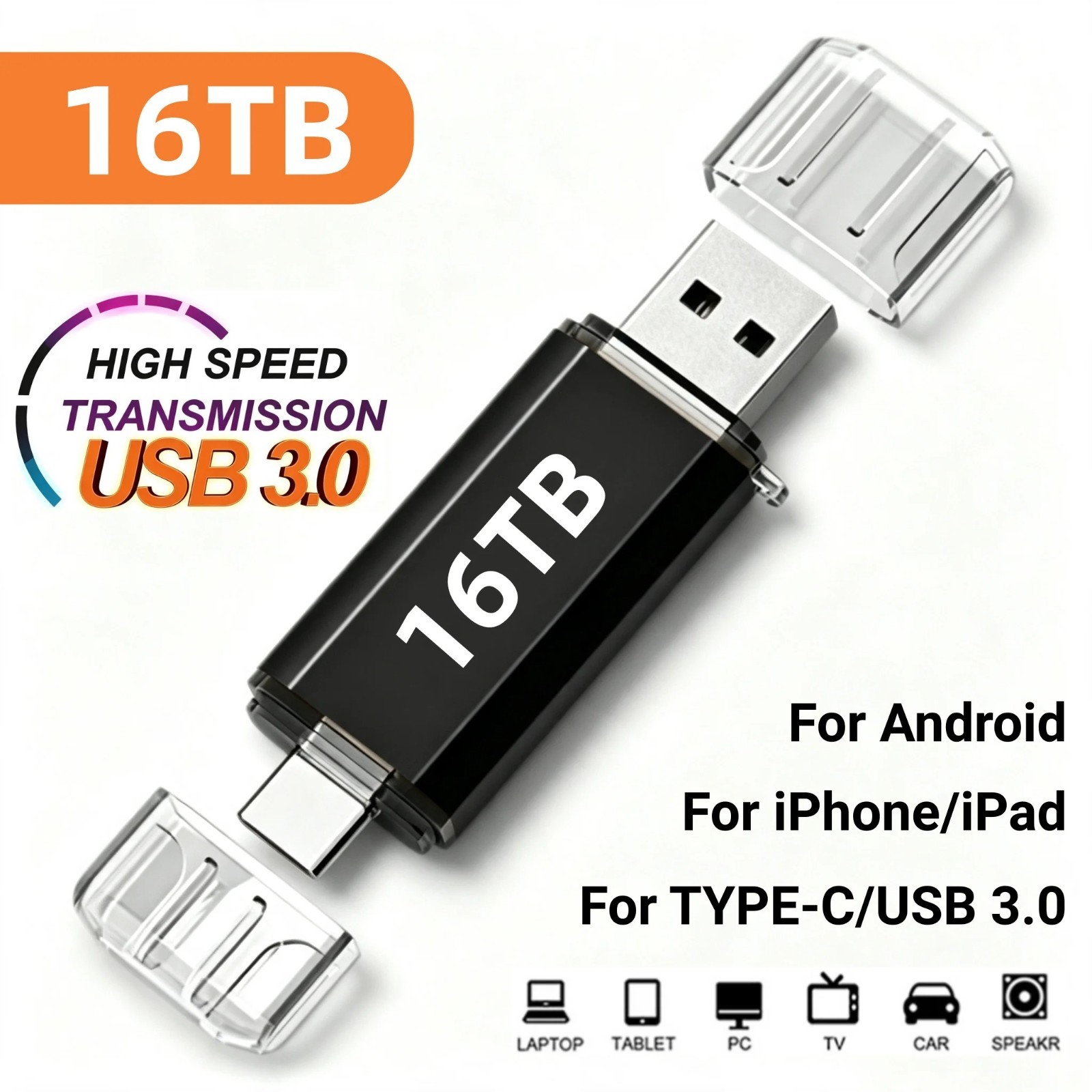 New 16TB 2 In 1 OTG USB Flash Drive 3.0 Type C Pendrive 