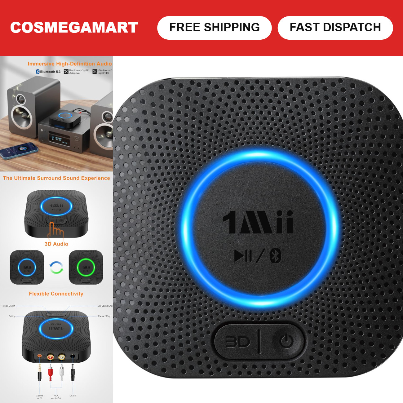 Hi-Fi Bluetooth 5.3 Receiver, Wireless Audio Adapter, 3D Surround aptX HD for Ho