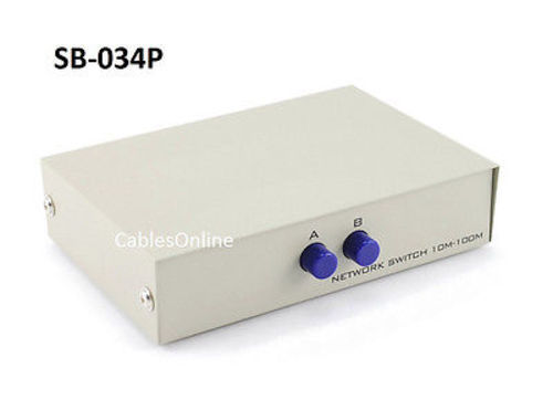 Compact 2-Way RJ45 Ethernet Network Push Button Metal Mini Switch Box, SB-034P