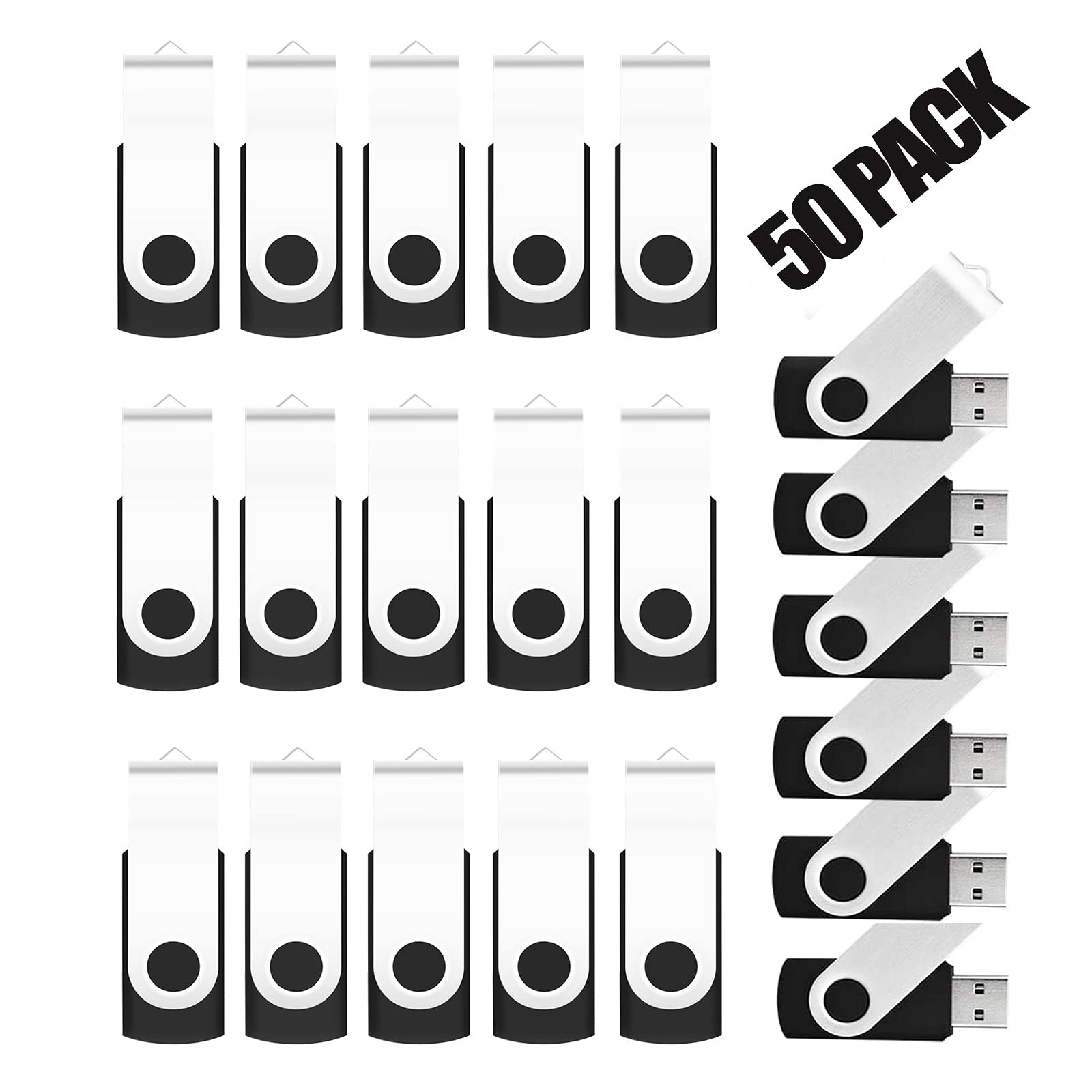 50-Pack 1GB USB 2.0 Flash Drive Bulk Thumb Drives Memory Stick Black FAT32