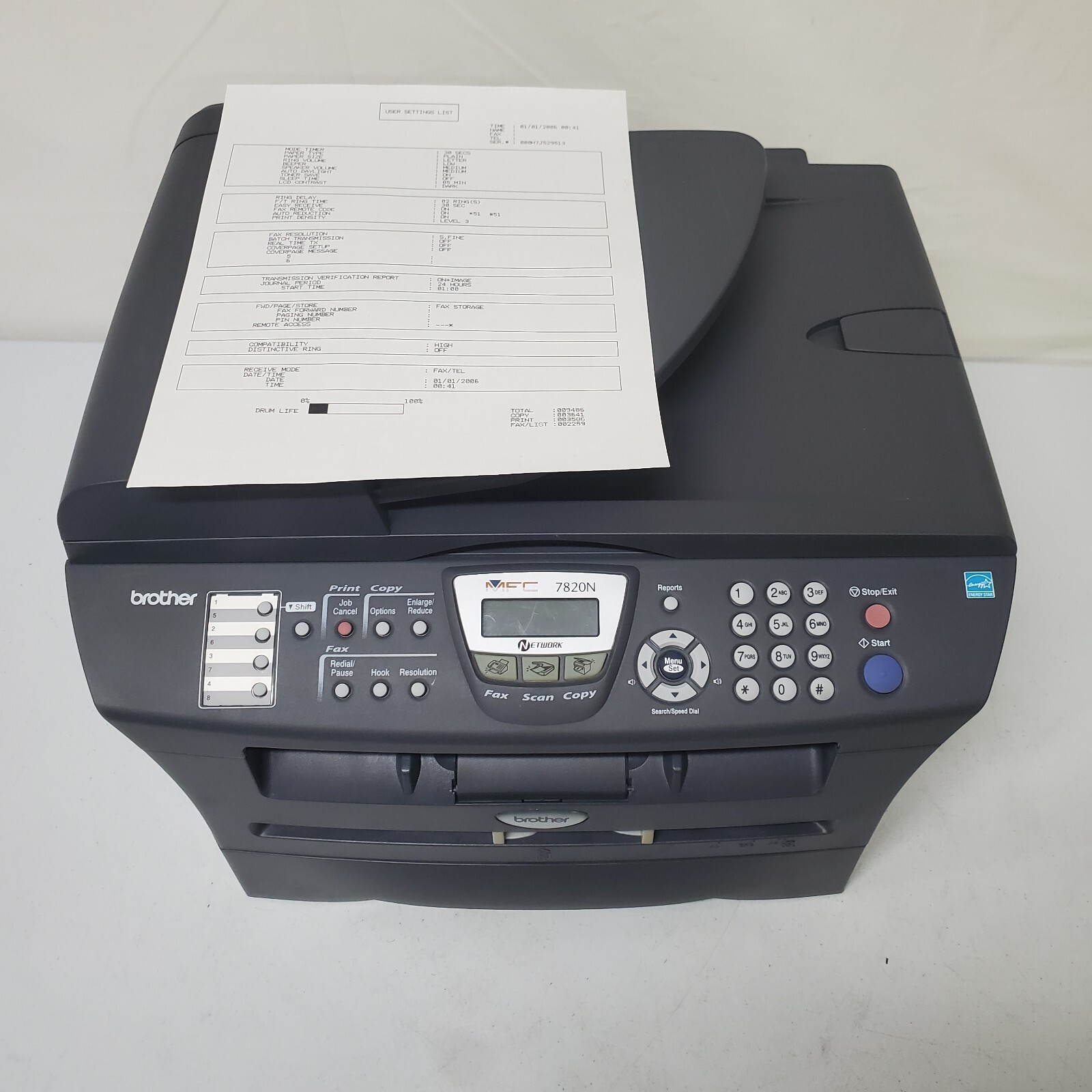 Brother MFC-7820N Monochrome Laser Printer 9.5K Pages NO DRUM/TONER Multifunctio