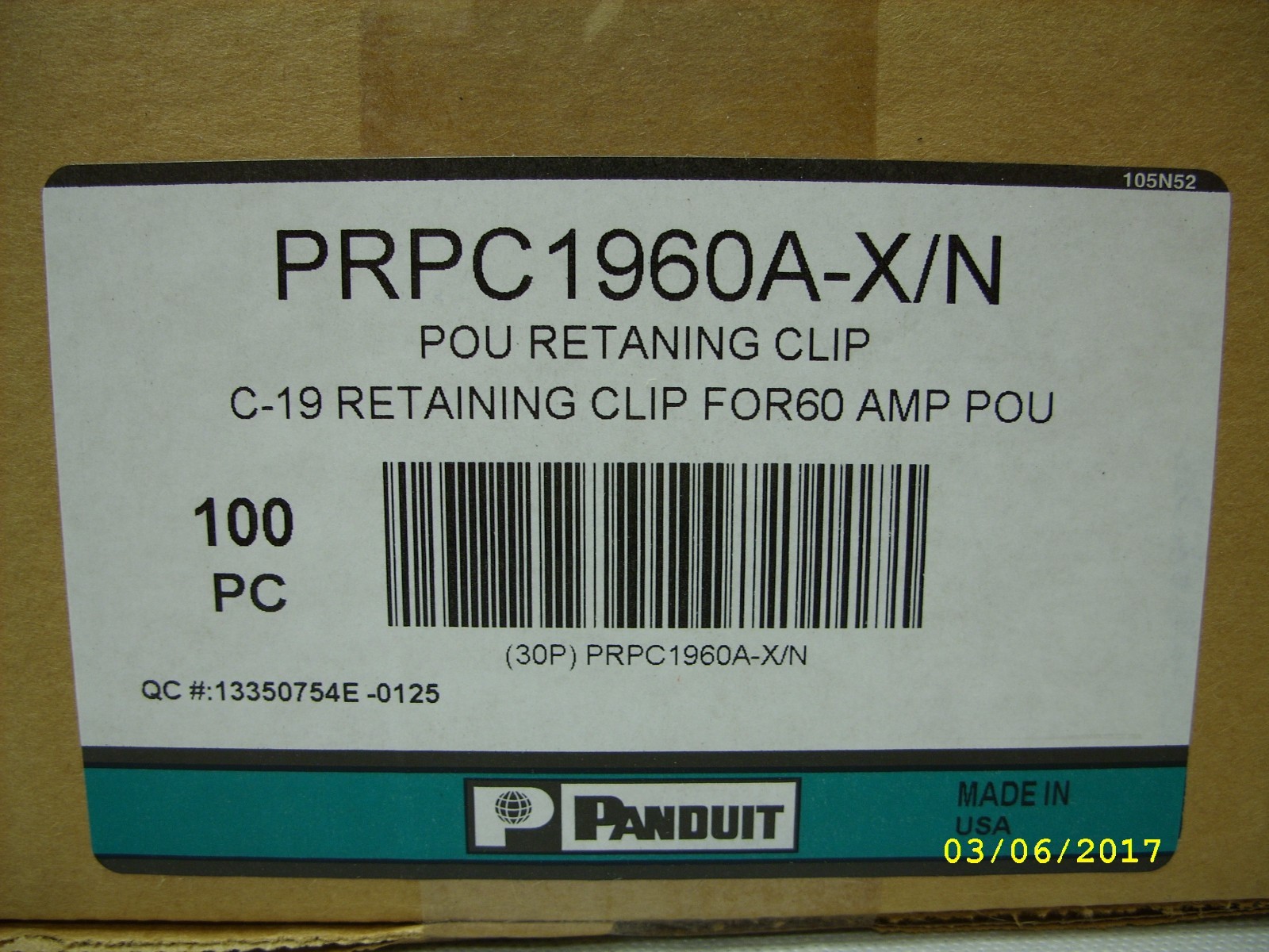 PANDUIT - POU Retaining Clip for FOR60 AMP C19 - PRPC1960A-X/N - 100 PACK *NEW*