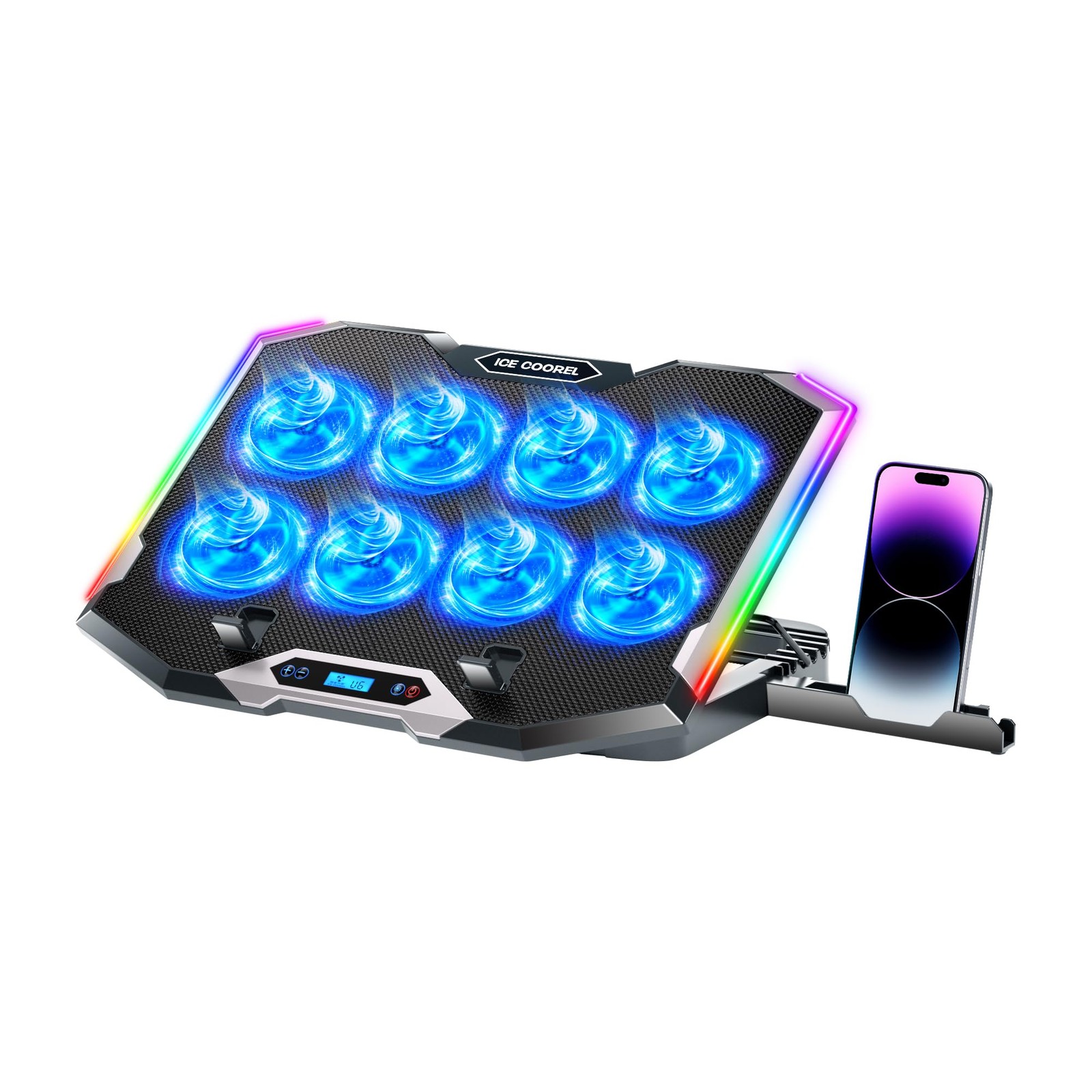 ICE COOREL Gaming Laptop Cooling Pad with 8 Cooling Fans, Laptop Fan Cooler Pad