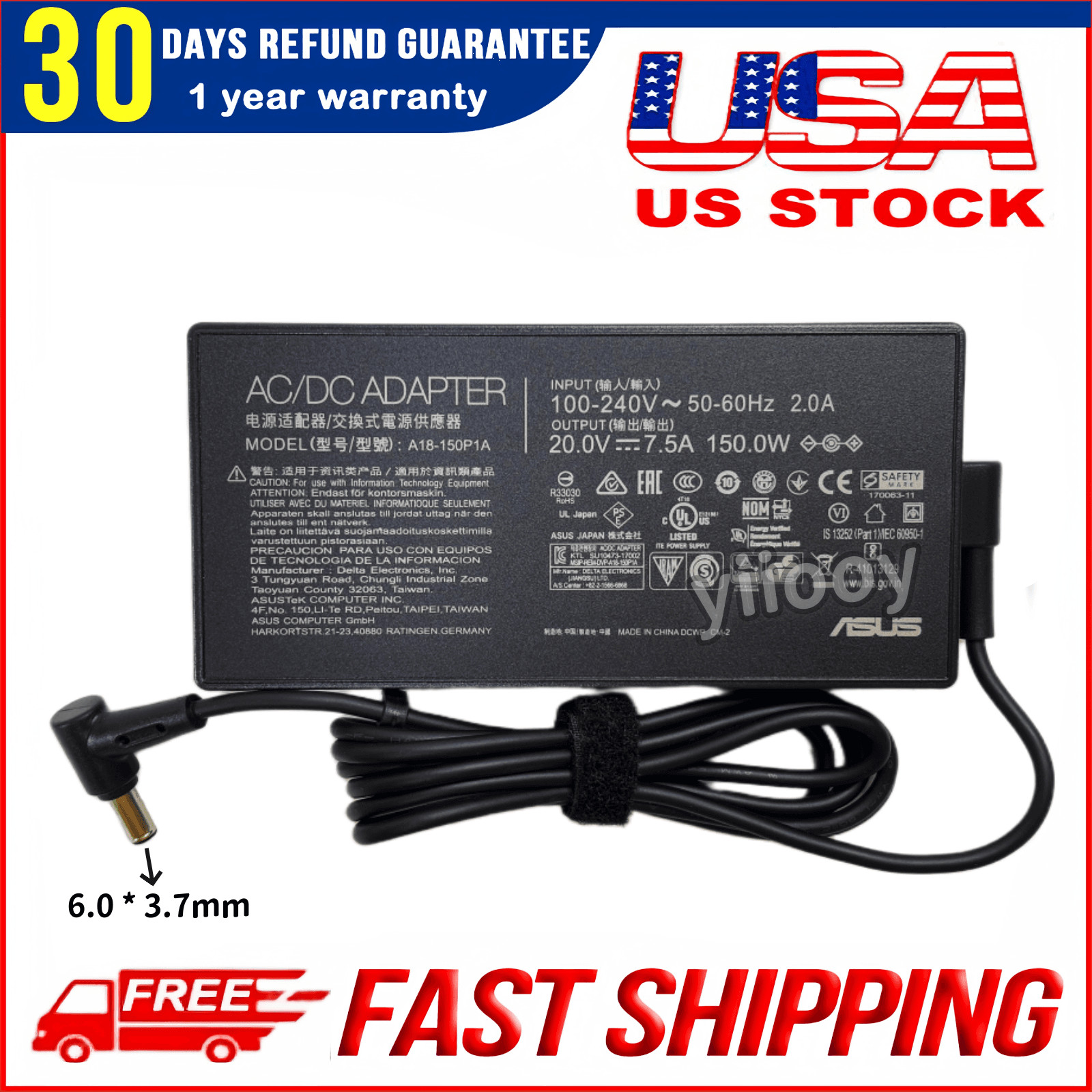 New Genuine 150W A18-150P1A Charger for ASUS ROG G531GT G731GT FX505GT FX705GT