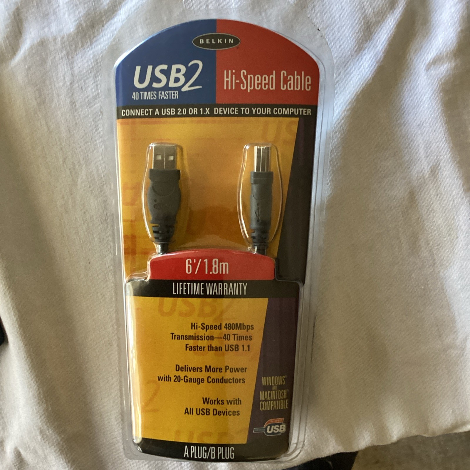 Belkin USB 2 2.0 Cable 6ft USB A Plug 2 B Plug Model F3U133-06 New Sealed