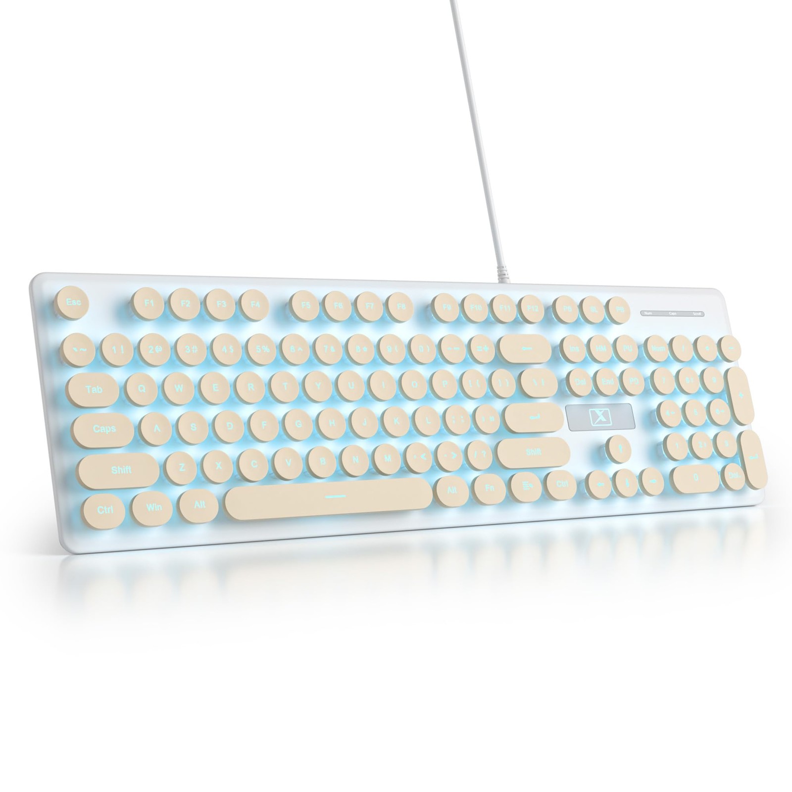 Wired Retro Typewriter Keyboard 104 Keys Blue LED Backlit Slim Beige 1 PCS