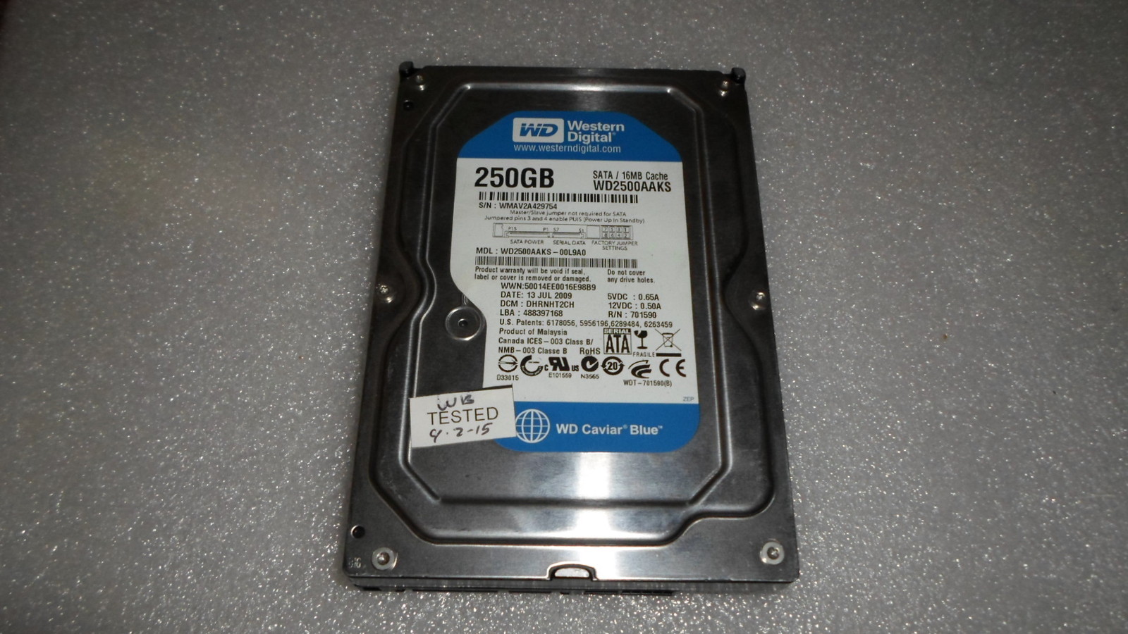 Western Digital WD2500AAKS-00L9A0 WD2500AAKS 250GB SATA 16MB Cache Hard Drive