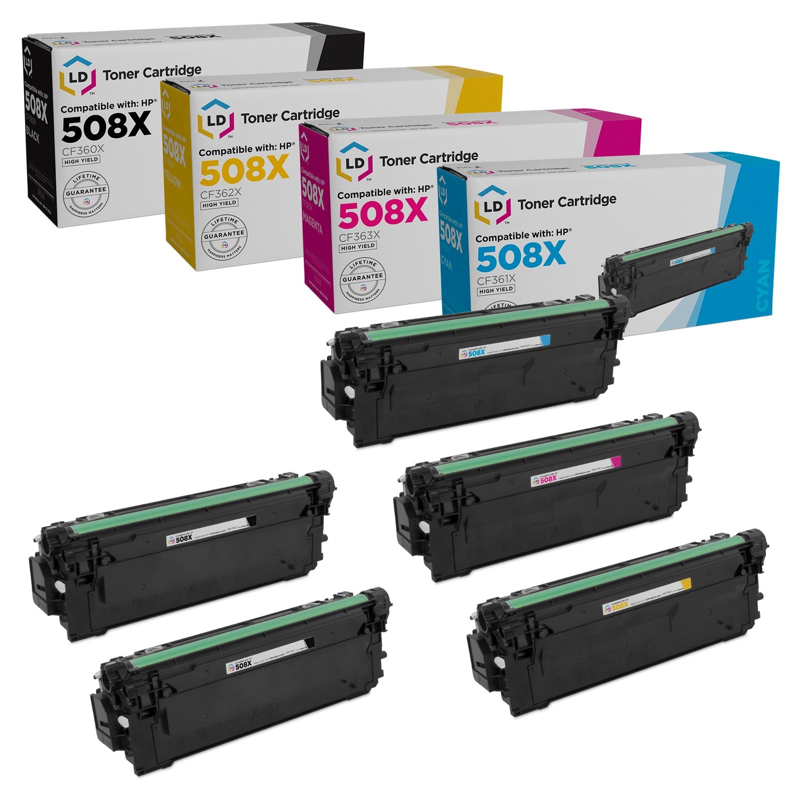 LD Compatible Replacements for HP 508X 5PK: 2 CF360X/1 CF361X/1 CF363X/1 CF362X