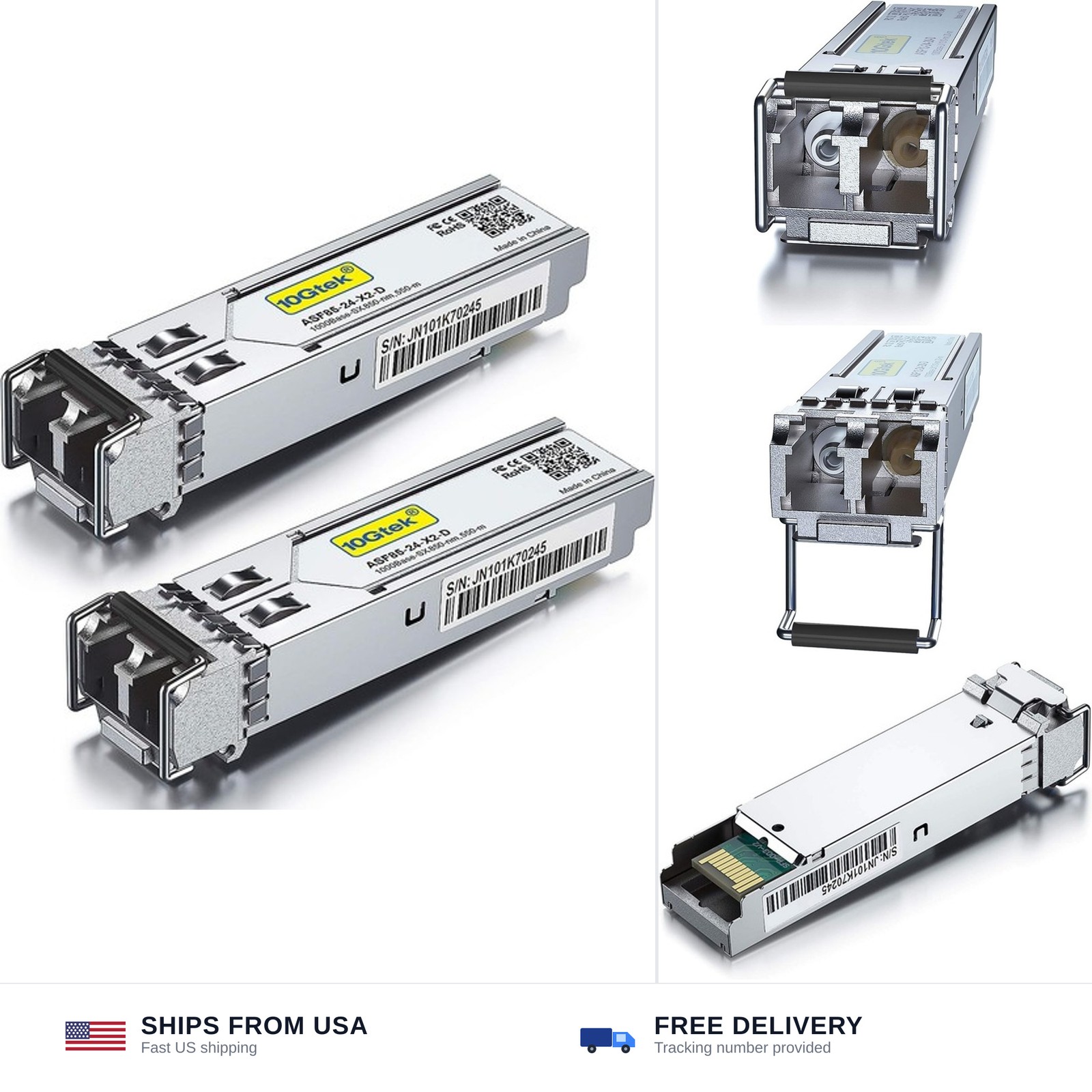 10Gtek 1.25G SFP 1000Base-SX Multimode LC Fiber Transceiver, 850nm MMF, 550m,...