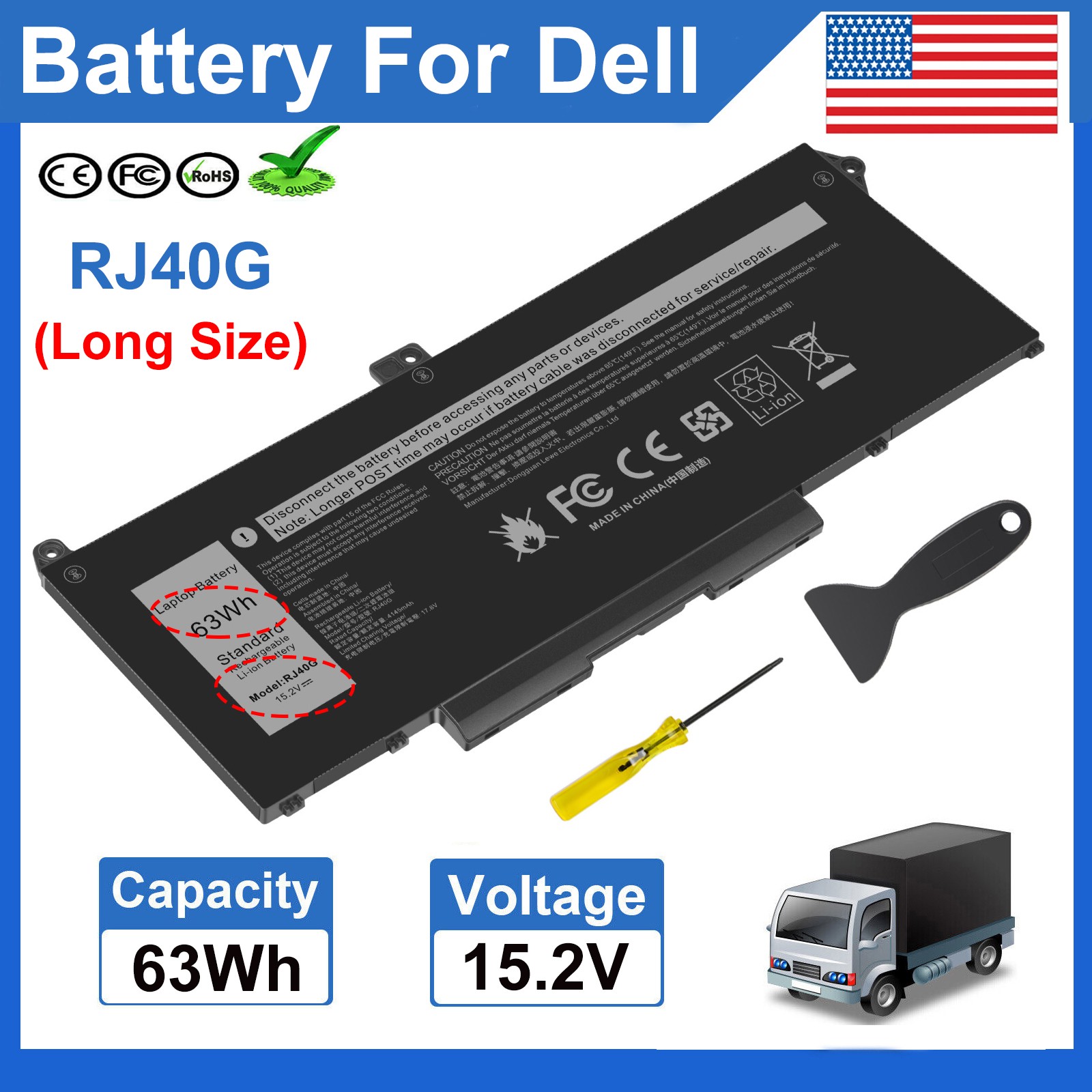 RJ40G Laptop Battery For Dell Latitude 5420 5520 Precision 3560 M033W P137G 63Wh