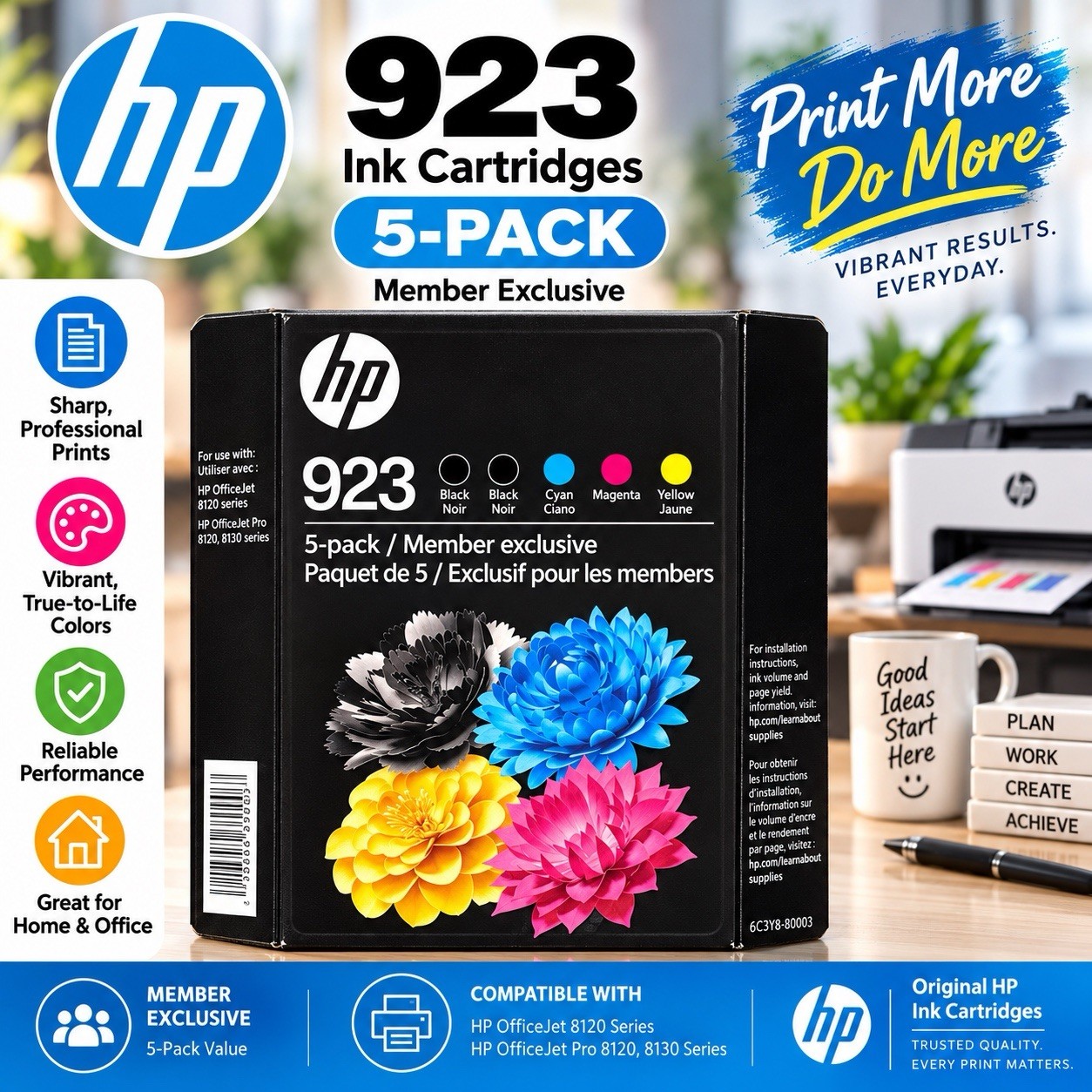 GENUINE HP 923 5-PACK 2 Black, C/M/Y Ink Cartridges Exp 03/2028+ 6C3Y8BN Nib