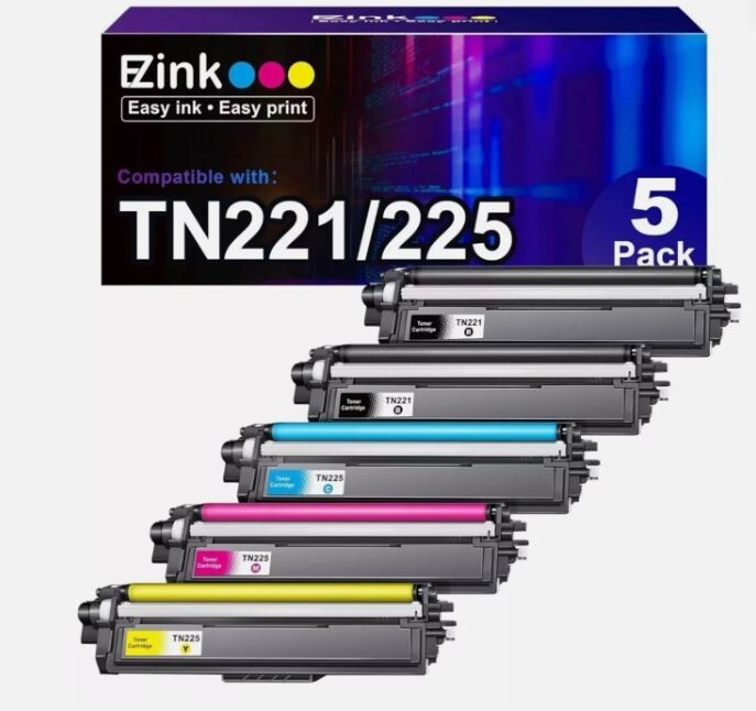 E-Z Ink Premium TN221 TN225 5 Pack 2 Black 1 Cyan 1 Magenta 1 Yellow Brother