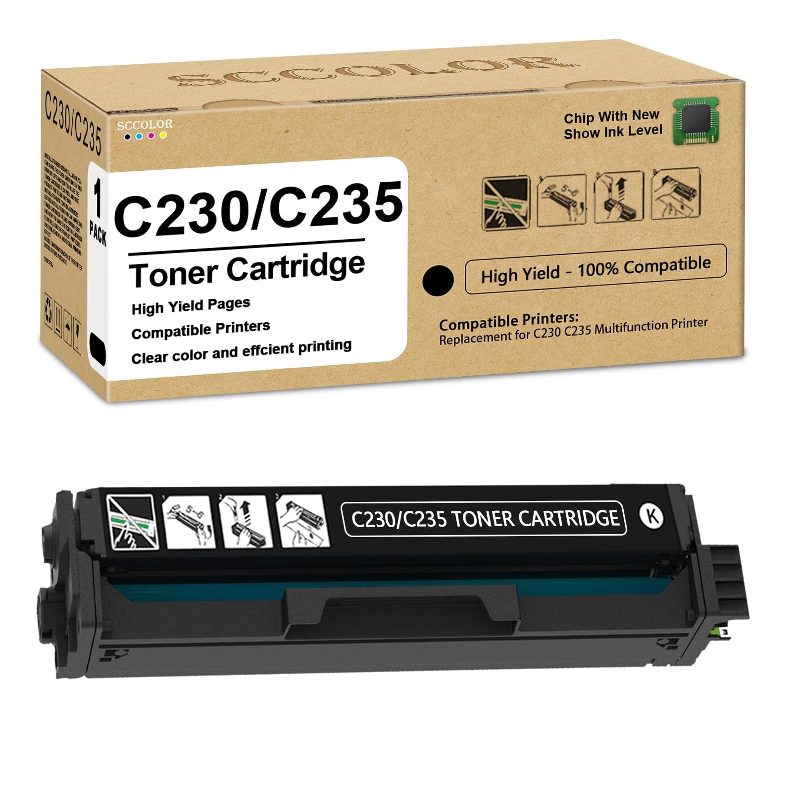 SCCOLOR Extra High Yield C230 C235 Toner Cartridge with New Chip 006R04391 Black