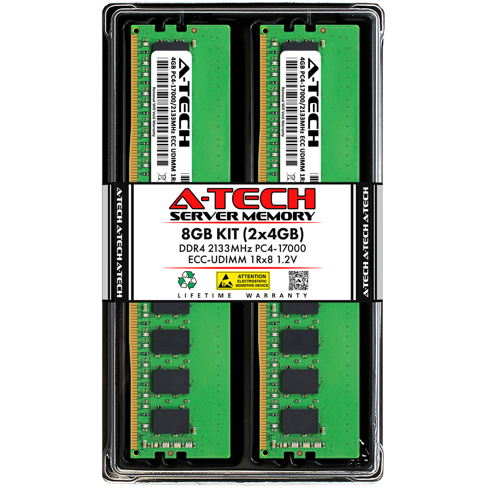 A-Tech 8GB 2x 4GB 1Rx8 PC4-17000E ECC UDIMM DDR4 2133 MHz Server Memory RAM