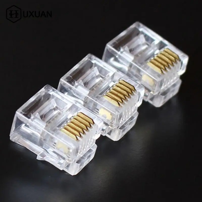 100pcs RJ12 Pass Through Modular Plug Network Cable Connector End  6P6C