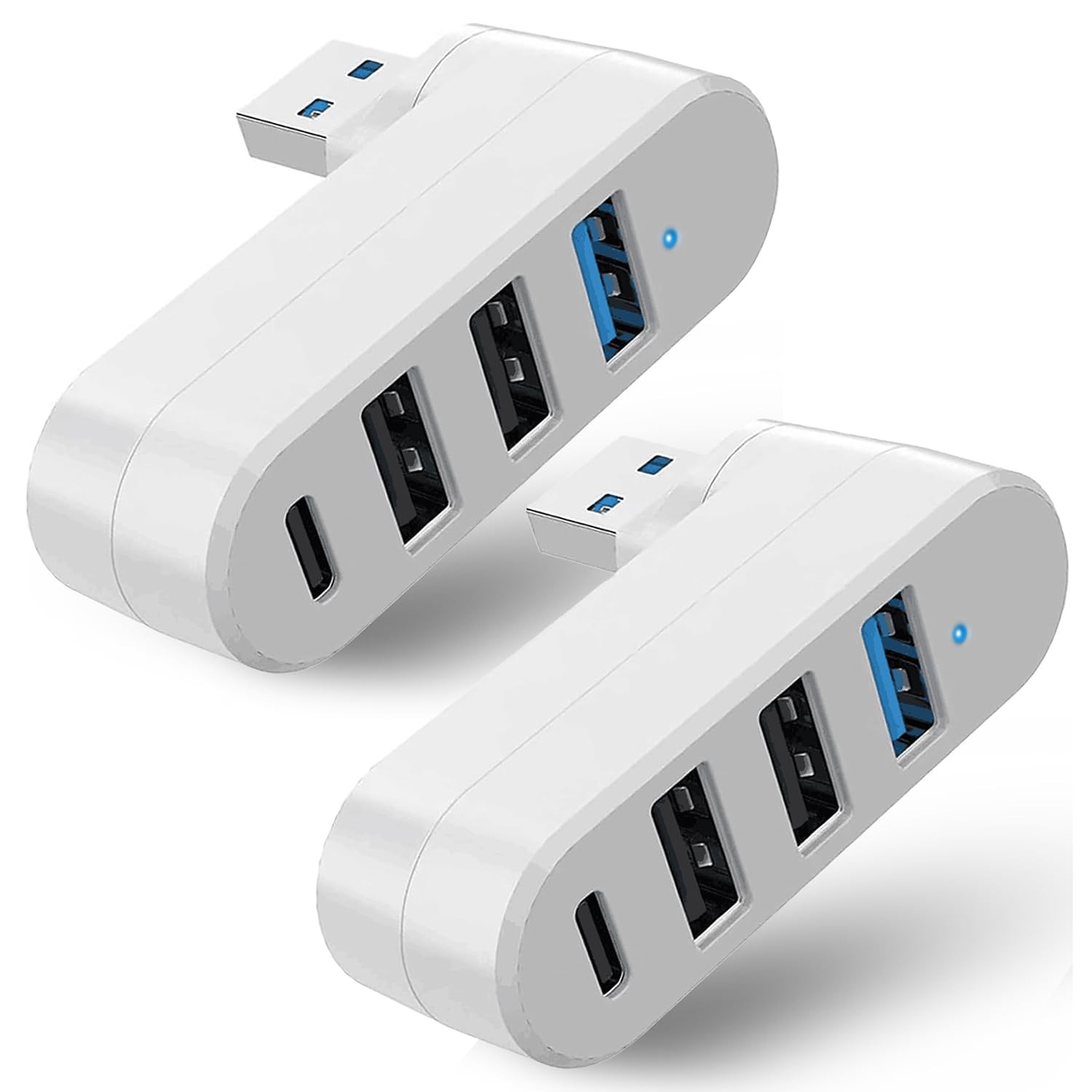 2 Pack 4in1 USB 3.0 Hub Multi Port Adapter With 3 USB And 1 USB C Ports