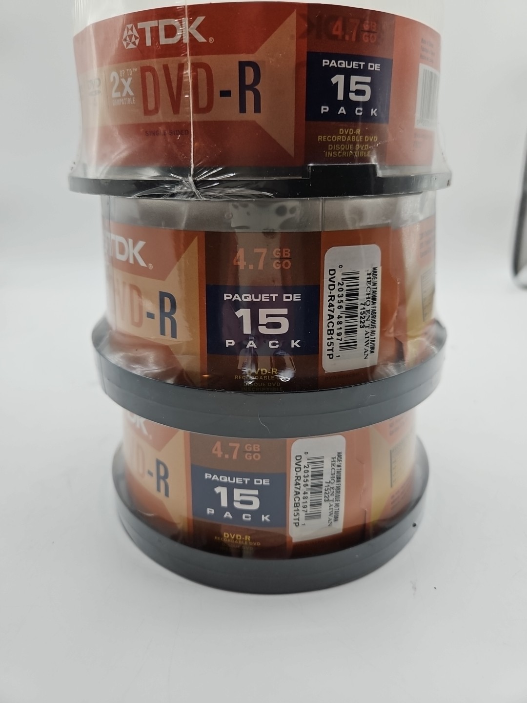 3 Sets Of TDK 15 Pack DVD-R 4.7 GB 2X 120 Minutes-  New - Sealed