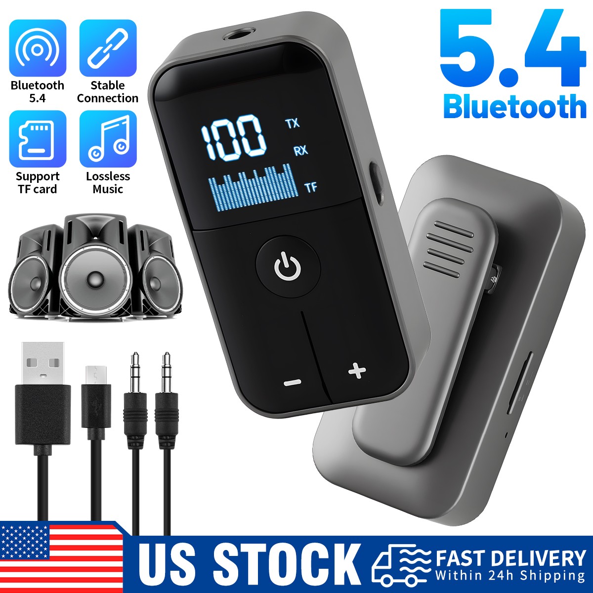 Digital Display Bluetooth 5.4 Audio Adapter TX RX Built-in Battery Type-C Fast