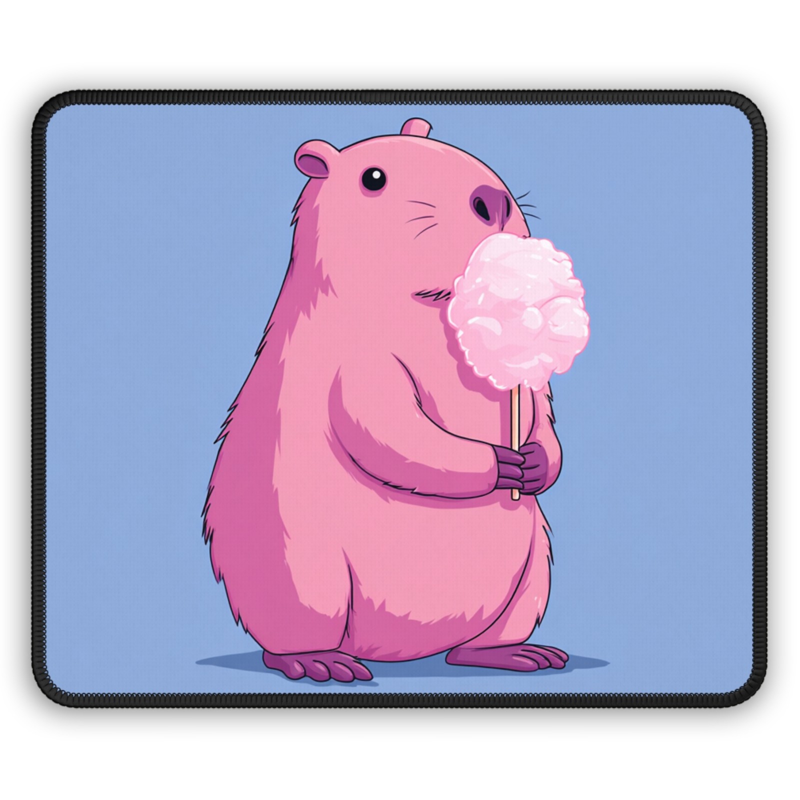 Pink Capybara Eating Cotton Candy Mouse Pad | Cute Animal Gaming Pad