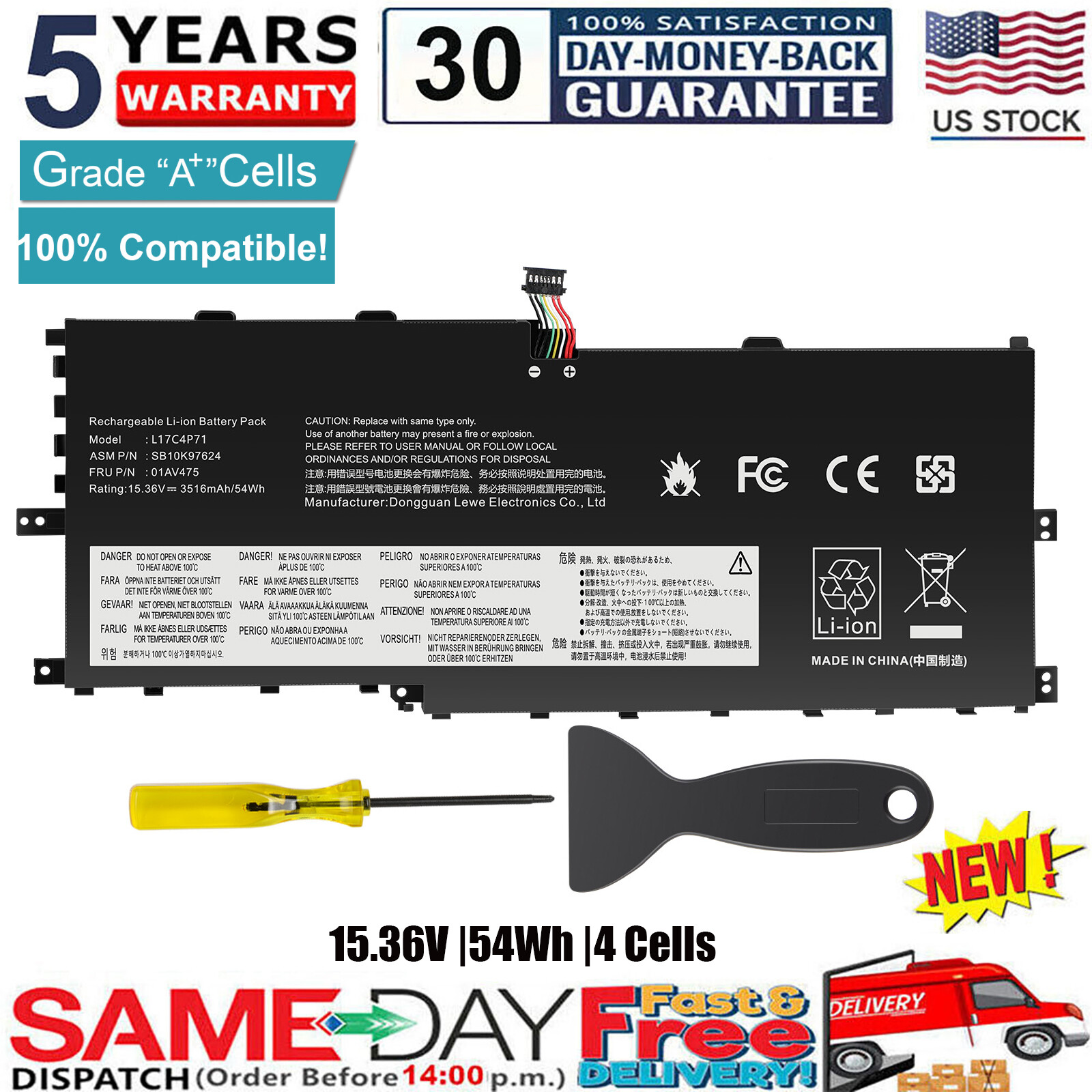 L17C4P71 L17M4P73 Battery for Lenovo ThinkPad X1 Yoga 3rd Gen Series 01AV475 US