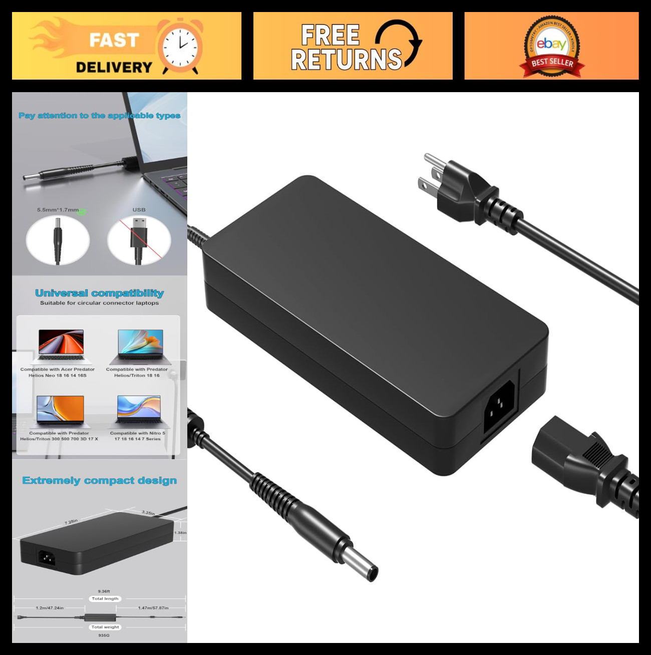 330W 280W AC Charger for Acer Predator Helios Triton Nitro Laptop Power Supply