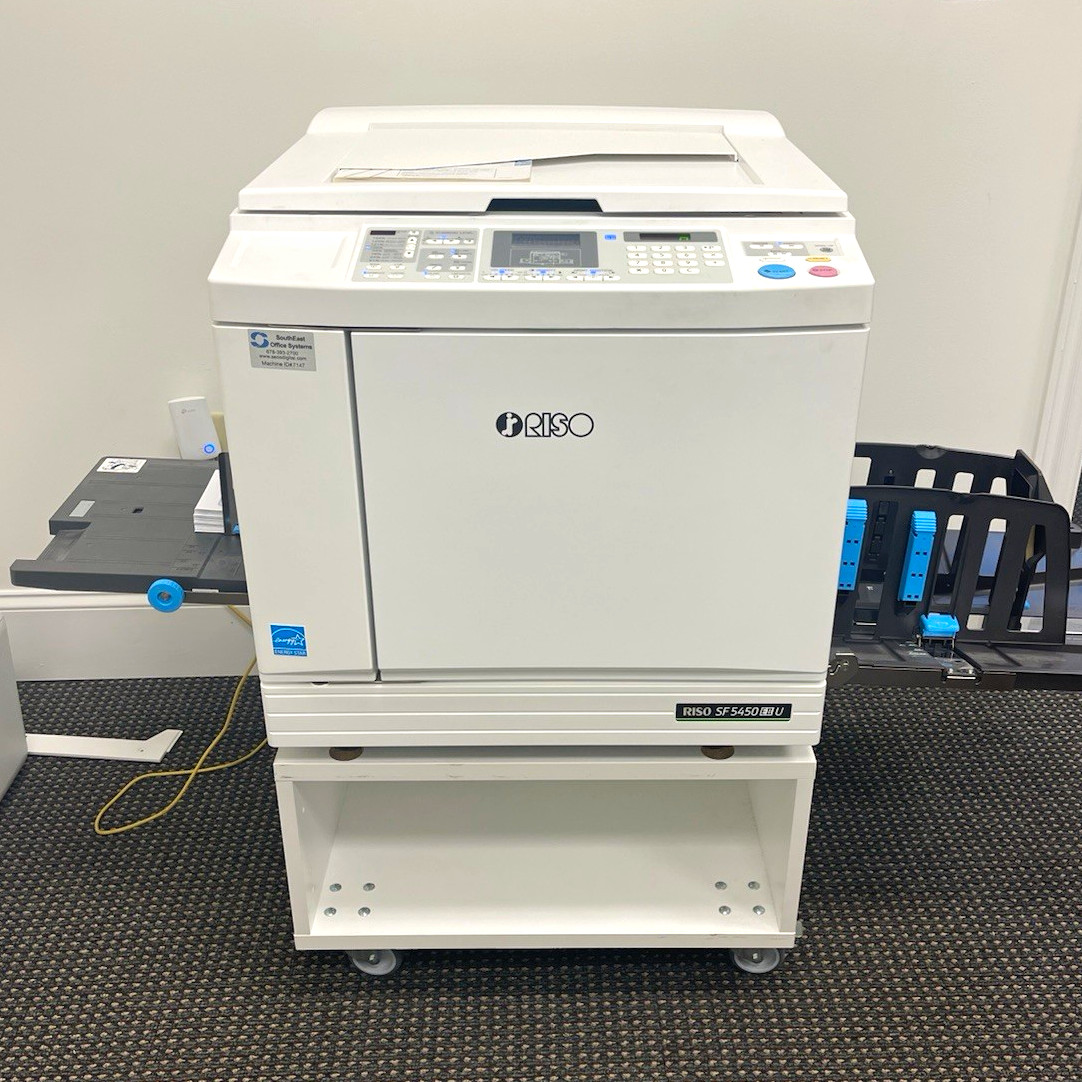 RISO SF5450 Duplicator with 6 drums: Black, FL Pink, Blue, Yellow, Red & Green
