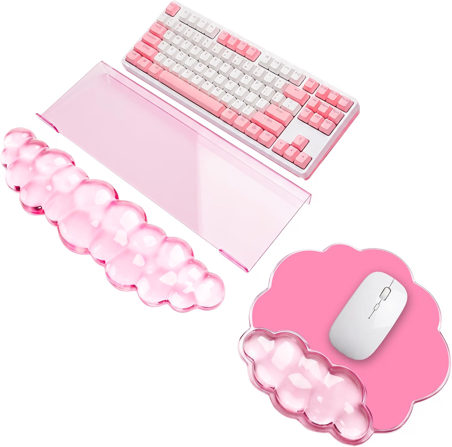 Keyboard Stand with Wrist Rest and Mouse Pad, Acrylic Keyboard Riser, Pink 