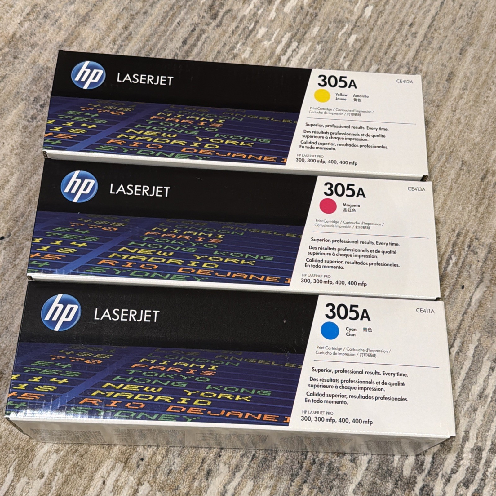 3x HP Genuine LaserJet 305A Toner Cartridges Cyan Magenta Yellow CE411 412 413