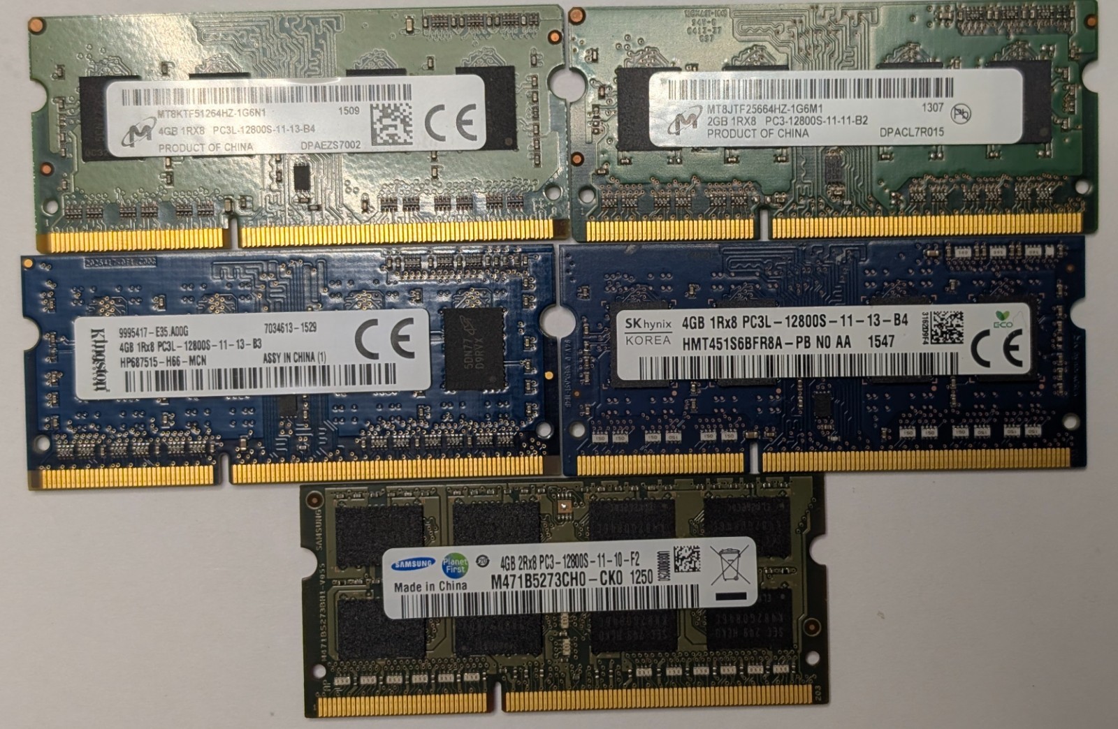 18GB Total Lot (4x 4GB + 1x 2GB) DDR3 PC3L 1600MHz Laptop SODIMM Memory RAM