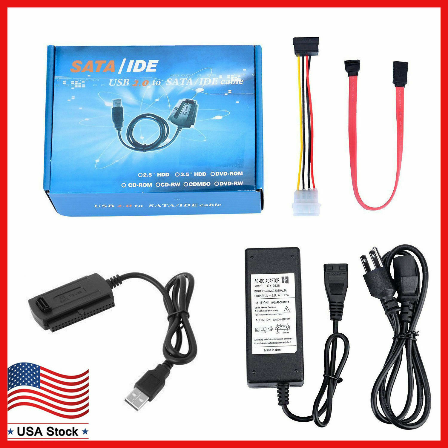 USB 2.0 to IDE SATA S-ATA 2.5 3.5'' Hard Drive HD HDD Converter Adapter Cable