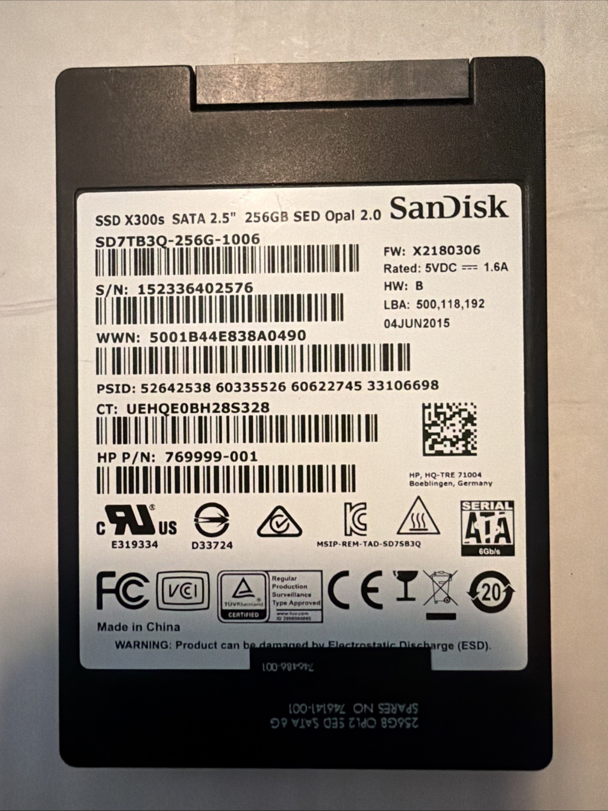SanDisk SSD X300s SATA 2.5" 256GB SED Opal 2.0 Hard Drive