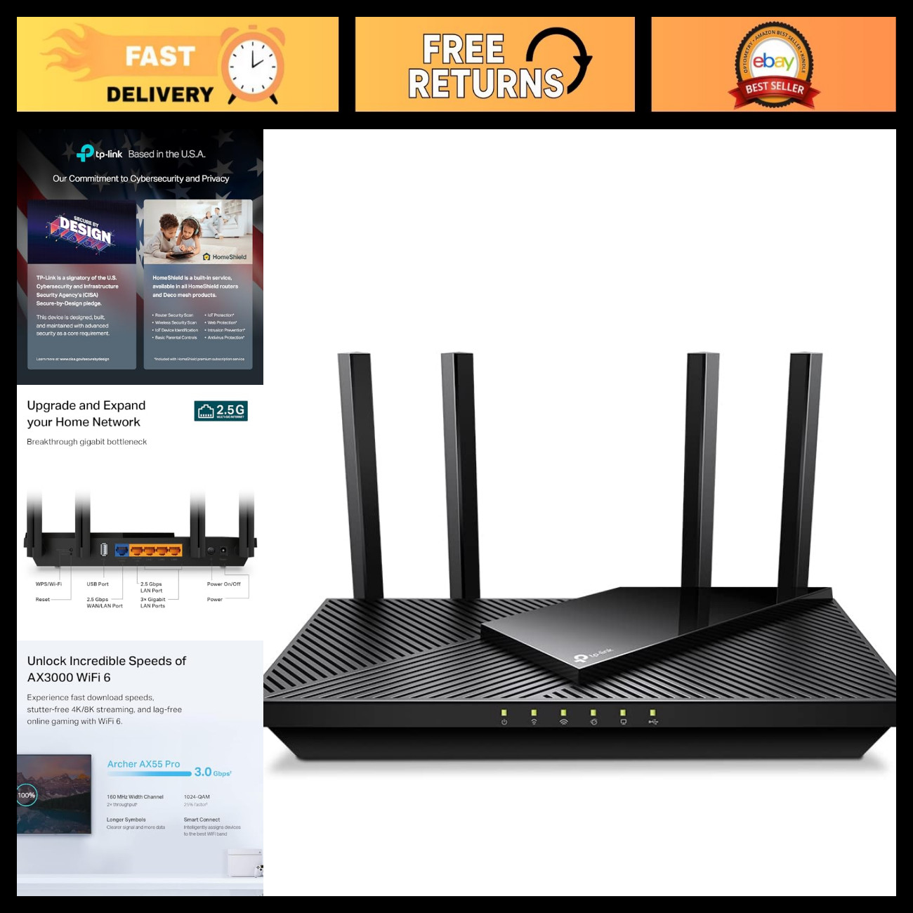 High-Speed AX3000 WiFi 6 Router, Dual 2.5 Gbps Ports, Gigabit Internet, Easy Set