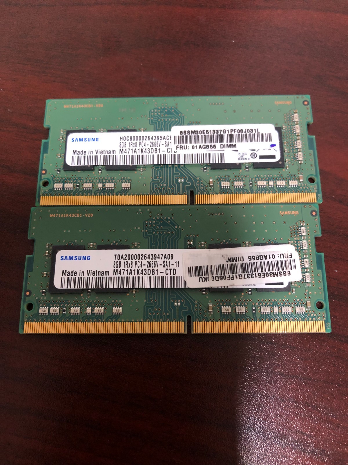 Matched Pair Samsung 8gb PC4-2666V M471A1K43DB1-CTD DDR4 SODIMM  RAM Memory 16GB