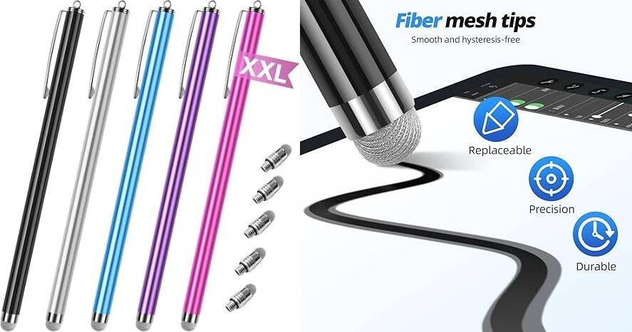 Lápices ópticos para pantallas táctiles [paquete de 5] Puntas de malla de fibra.