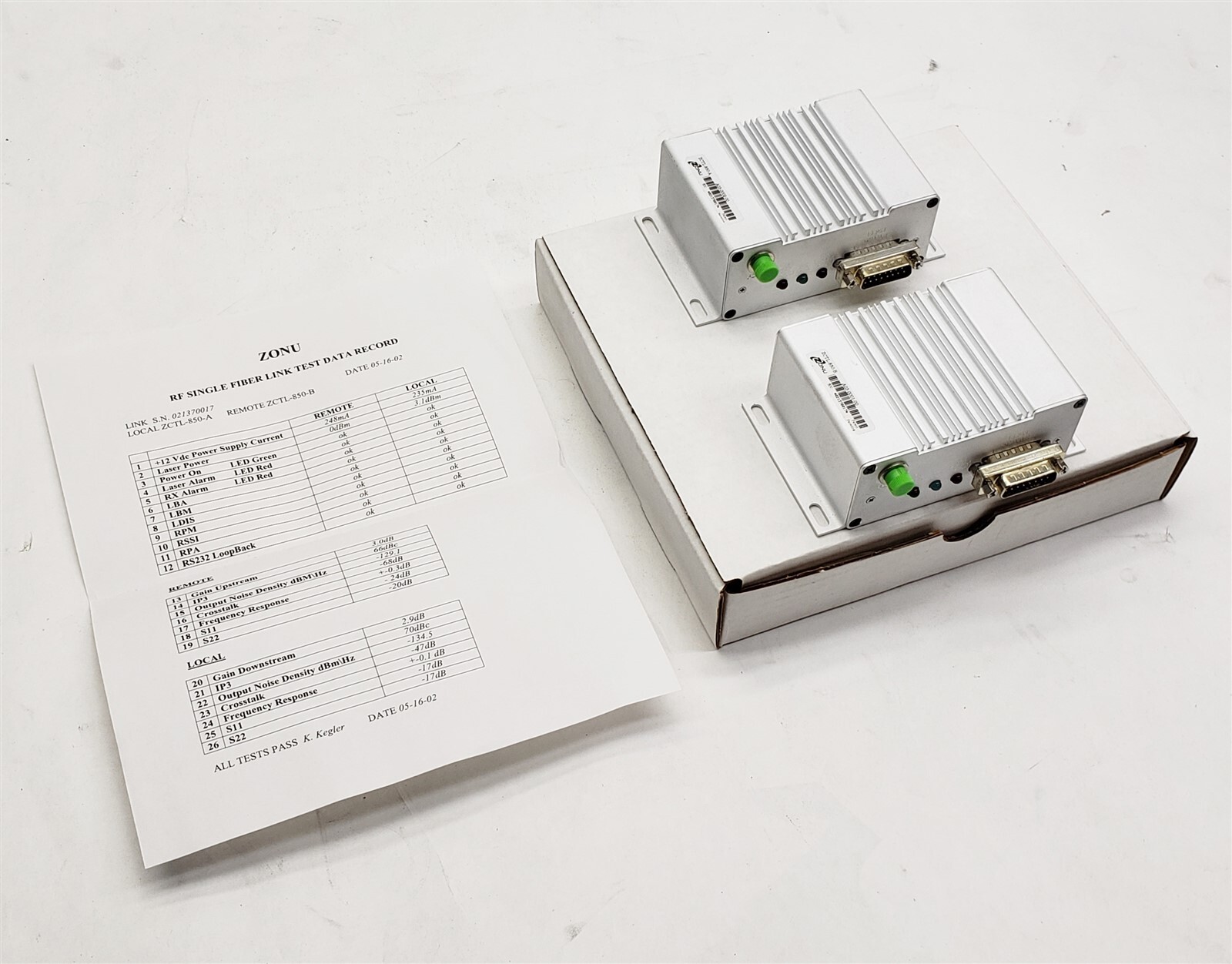 Optical Zonu ZCTL-850-A + ZCTL-850-B RF Single Fiber Optic Link Pair NEW