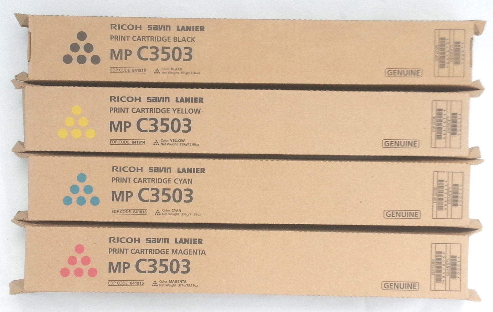 Genuine Ricoh Savin Lanier Toner SET  MPC3503  841813 841814 841815 841816