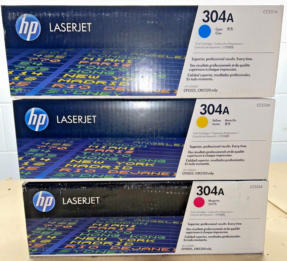 Set of Genuine HP CC531A Cyan + CC532A Yellow + CC533A Magenta 304A Toners