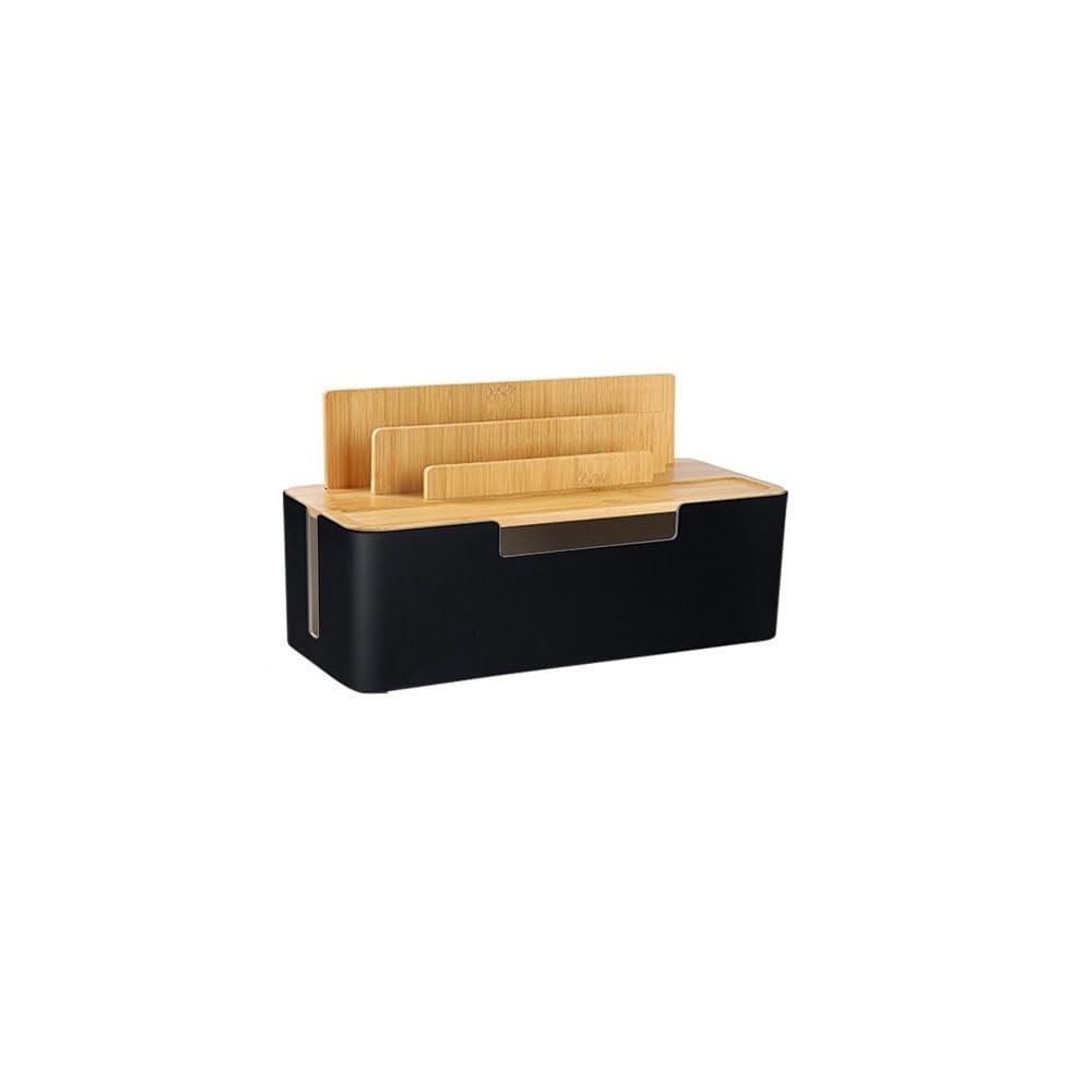 Charging Station Box with Bamboo Lid, Organizer, Black