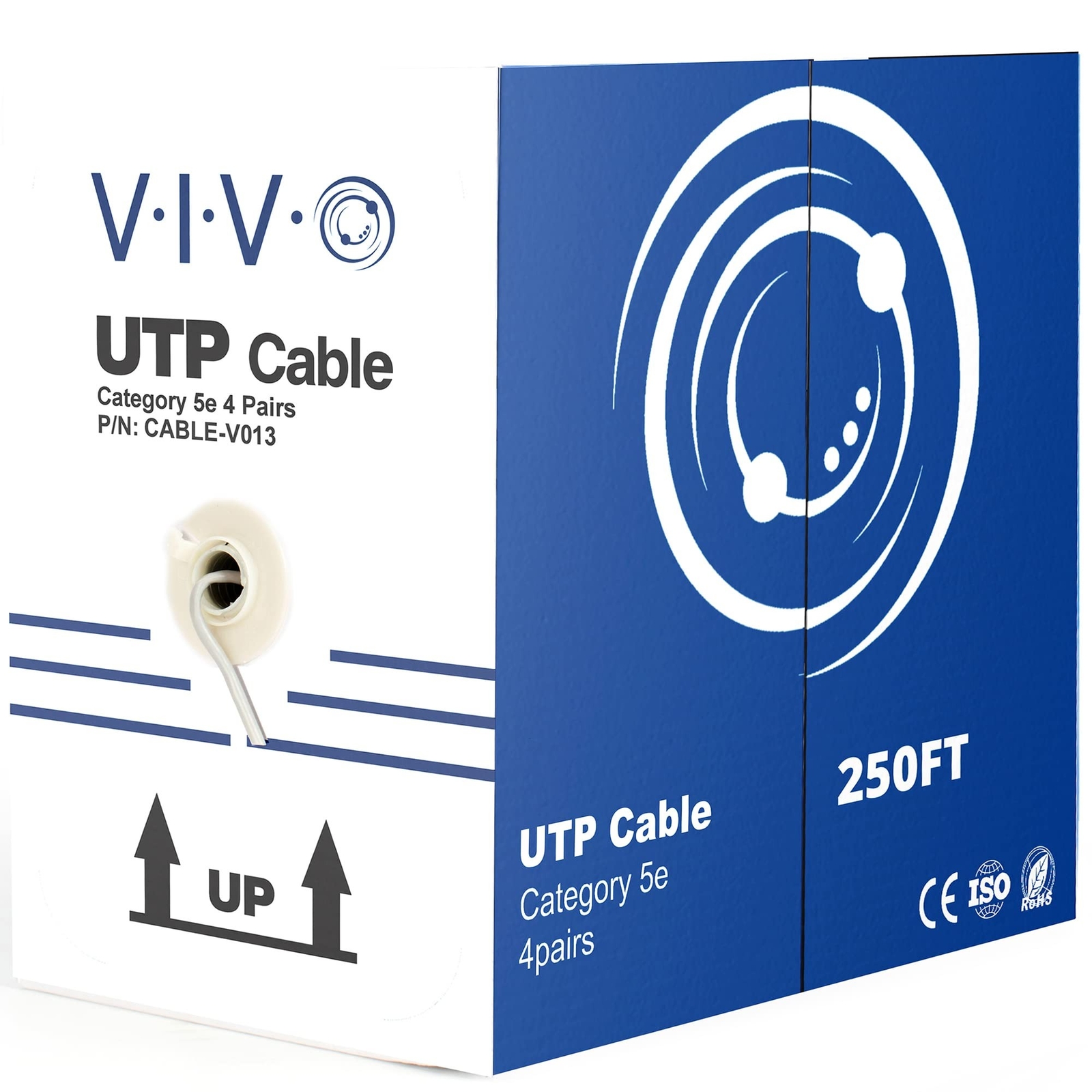 VIVO Gray 250ft Bulk Cat5e, CCA Ethernet Cable, 24 AWG, UTP Pull Box, Cat-5e ...