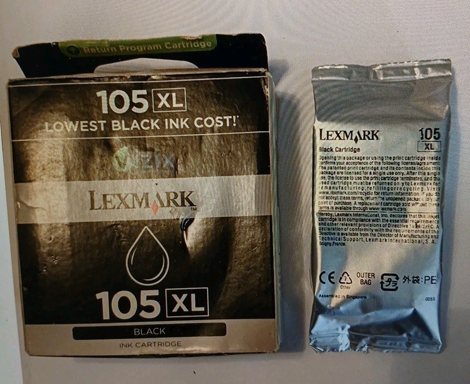 Lot Of 2 Lexmark  105 XL Black Ink Cartridge 14N0822  - Brand New Sealed Vizix