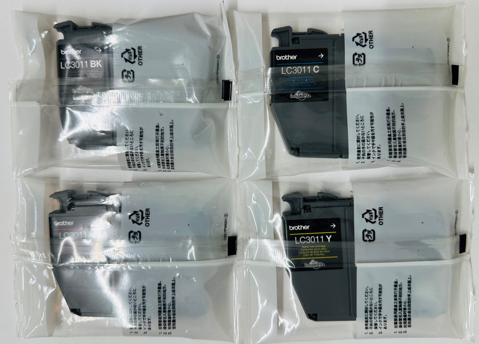 New Genuine Brother LC3011 Black Cyan Magenta Yellow Starter  Ink Cartridges Bag