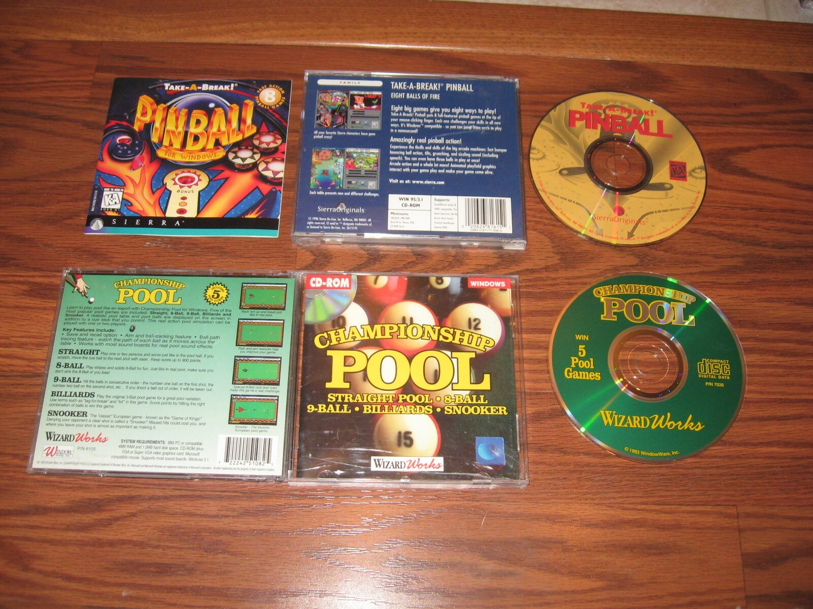 2 PC Near Mint PC Games: Take-A-Break Pinball and Championship Pool on CD-ROM