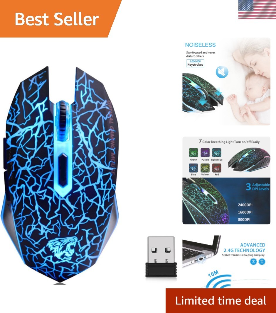 M2 Wireless Mouse - Rechargeable, Soundless Clicks & Cool LED Lights for Gamers