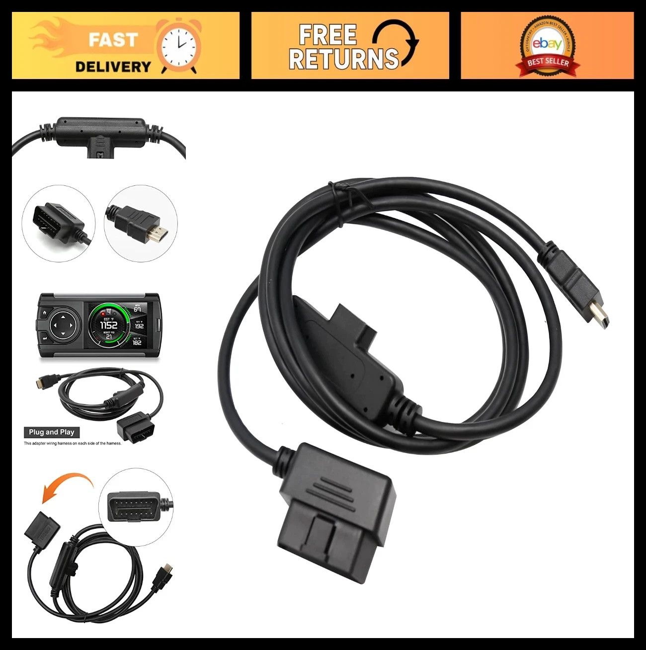 OBDII to HDMI Monitor Cable for Edge CS2 CTS2 CTS3 - Plug & Play Replacement Cab