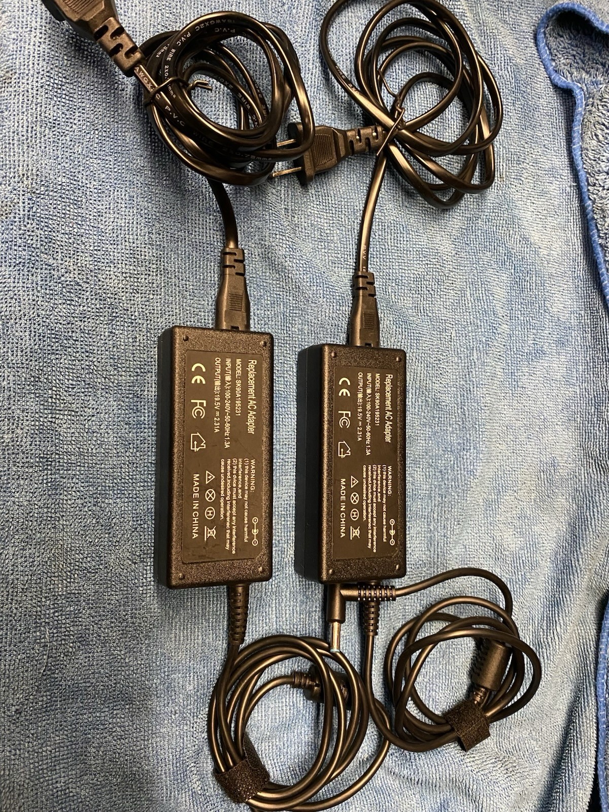 (2) Power Adapters SK90A195231 19.5V 2.31A 45W Replacement w/AC Power Cable