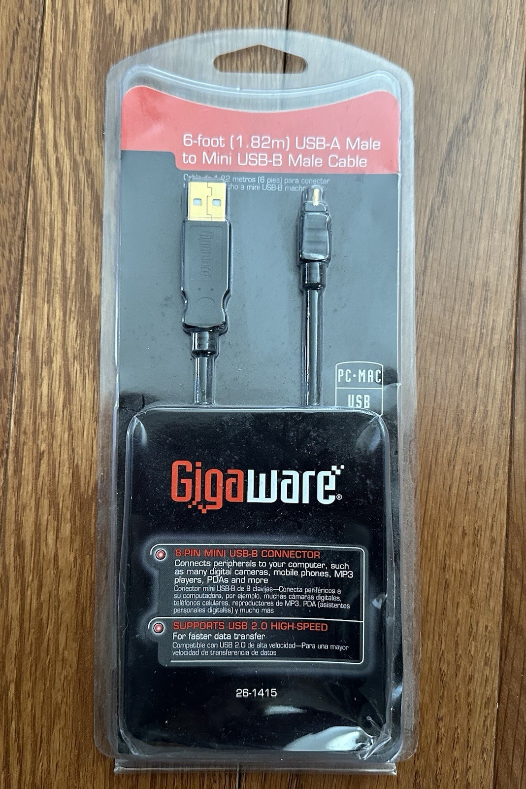 Gigaware 26-1415 6 foot USB-A Male to Mini USB-B Male Cable 8 Pin NEW